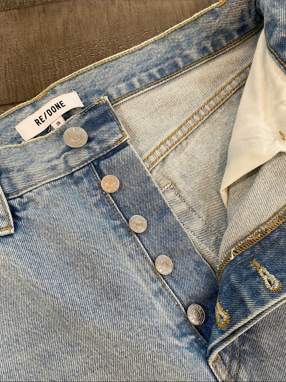 Re/Done Light Wash Straight Leg Jeans with Frayed Hem - Picture 3 of 8